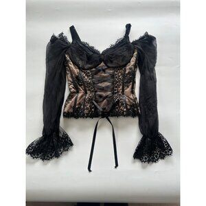 VTG Bellville Sassoon Lace Up Lone Sleeve Corset Top Women's 6 Vamp Goth
